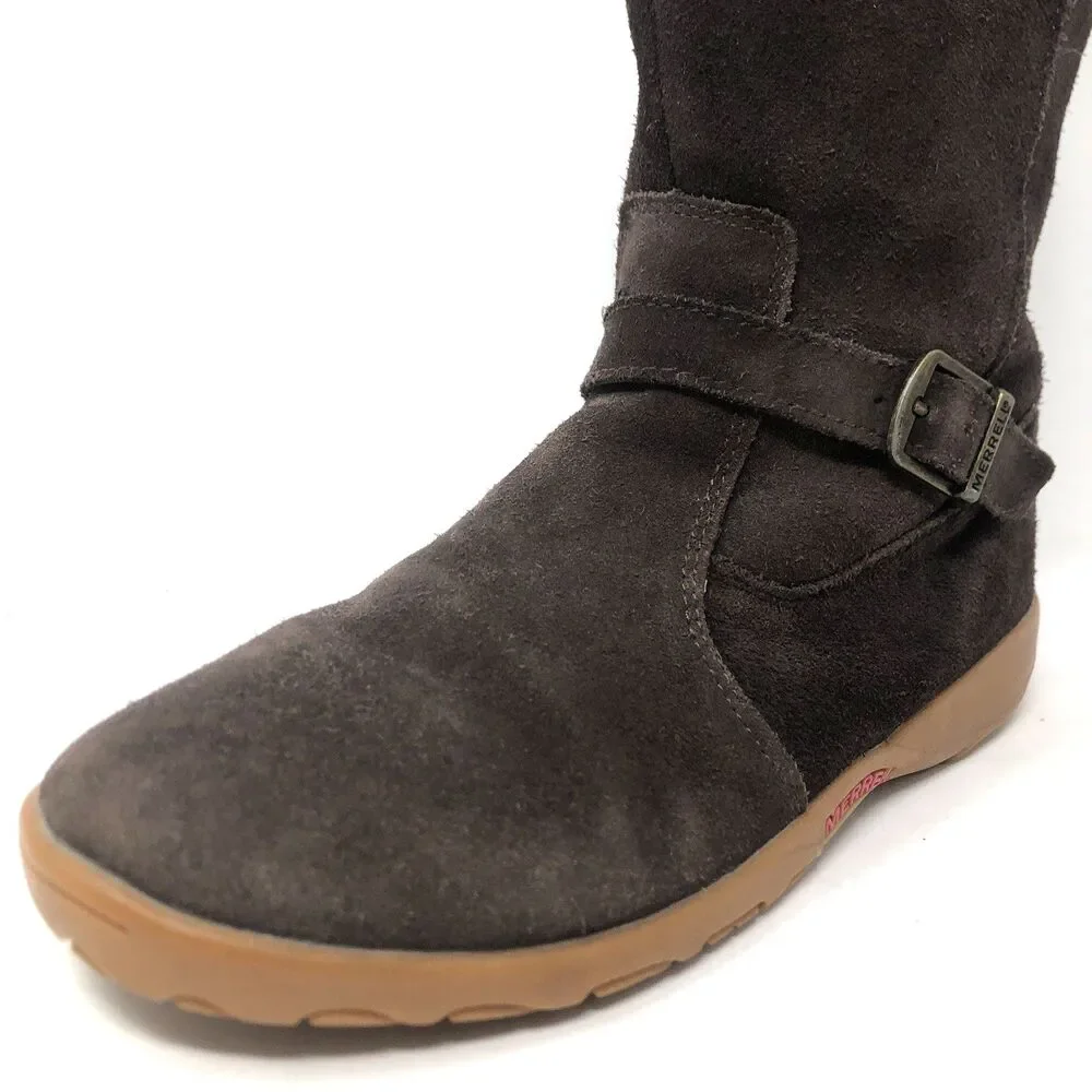 MERRELL Mimosa Harvest Suede Boots Kids Girls US 5 Brown Buckle Sherpa Winter
